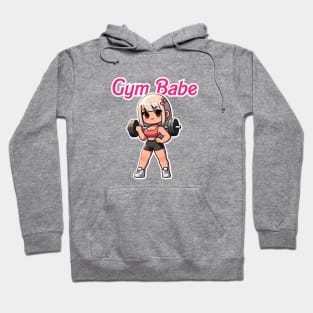 Cute Muscular Barbell Gym Babe Girl | Japanese Anime Illustration Hoodie